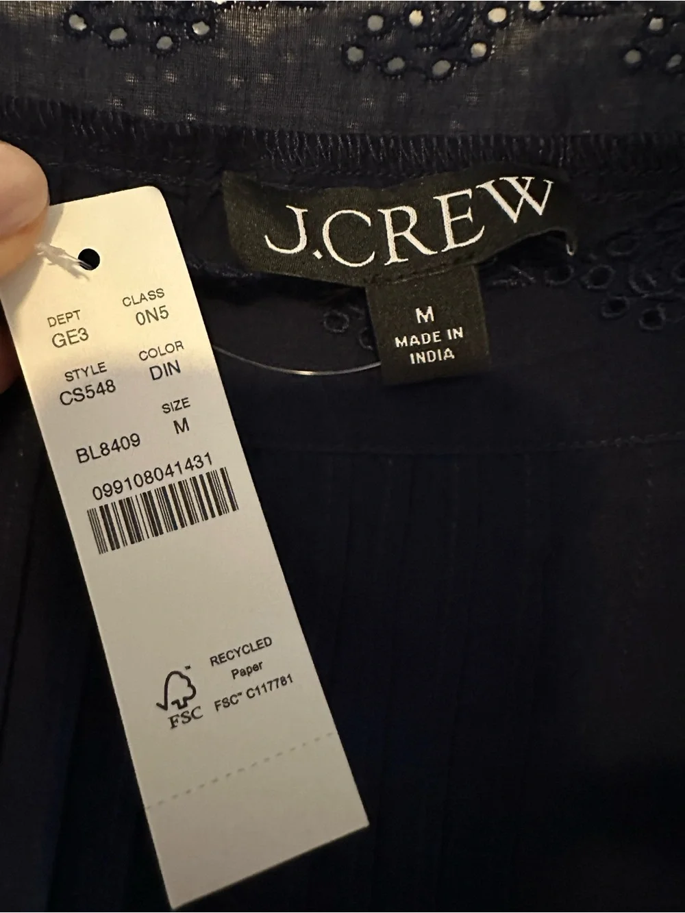 NWT J. Crew Cotton Voile Scallop-trim Babydoll Dress Navy Medium